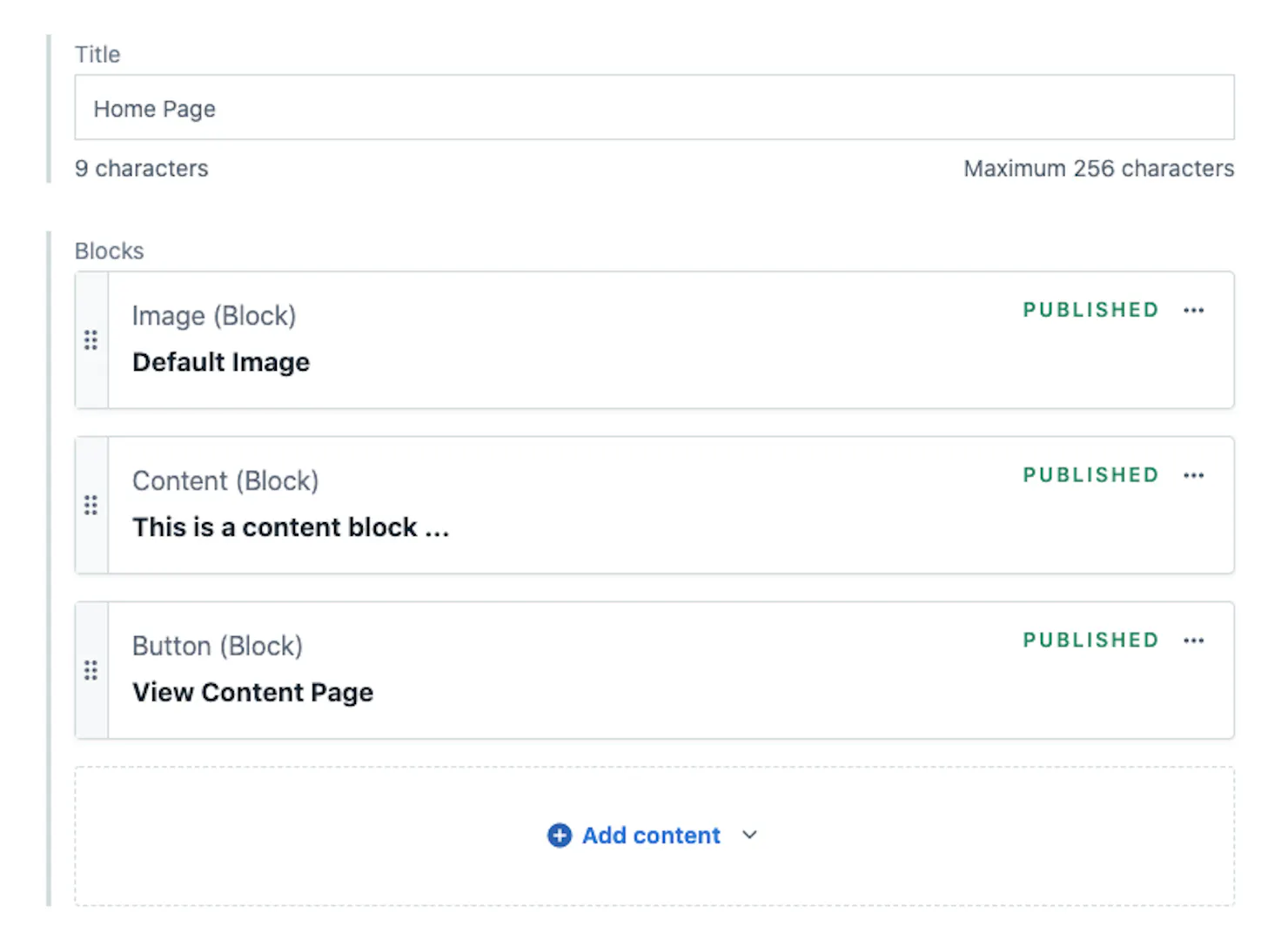 Screenshot from Contentful component blocks