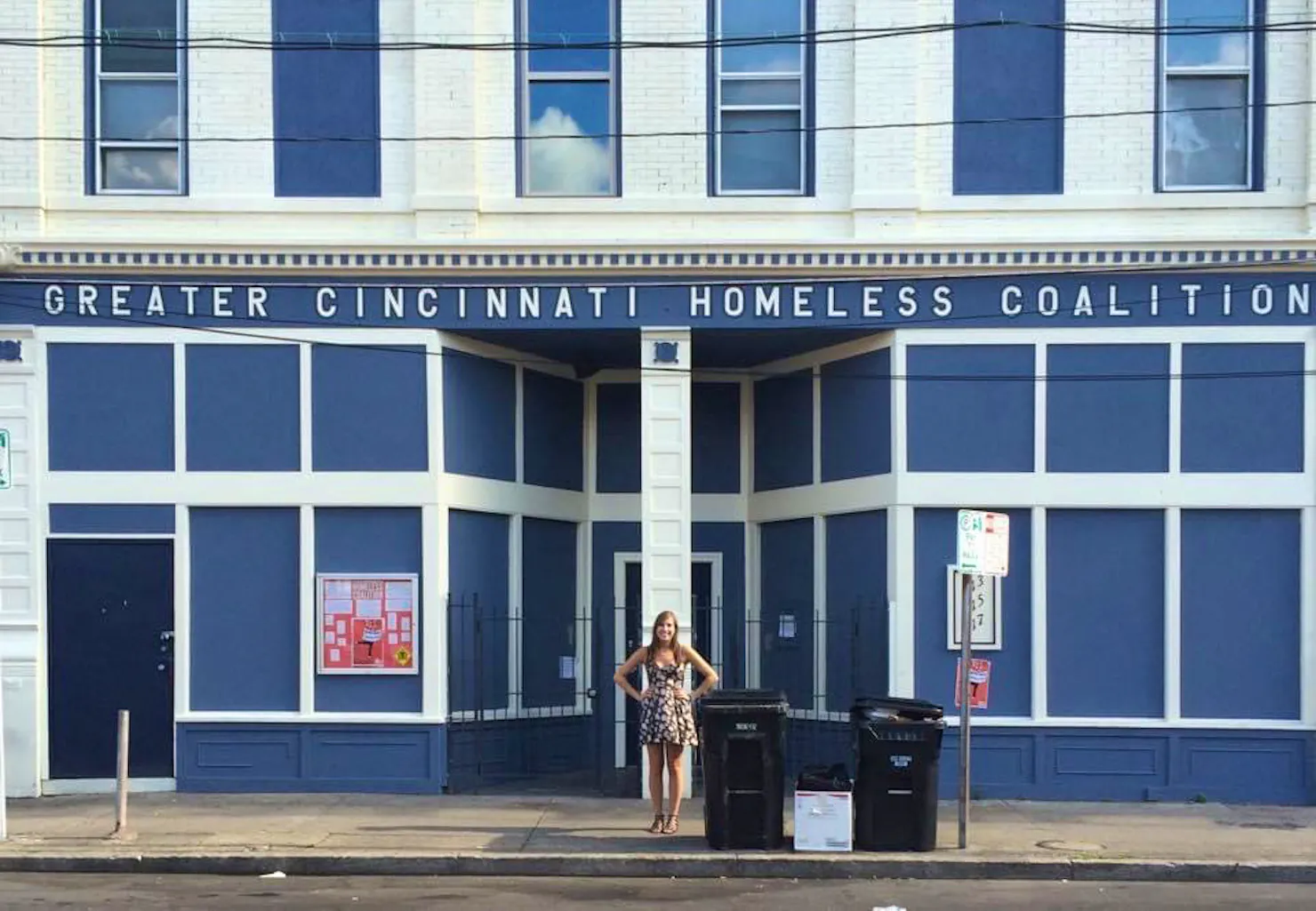 Rachel standing outside of the Greater Cincinnati Homeless Coalition