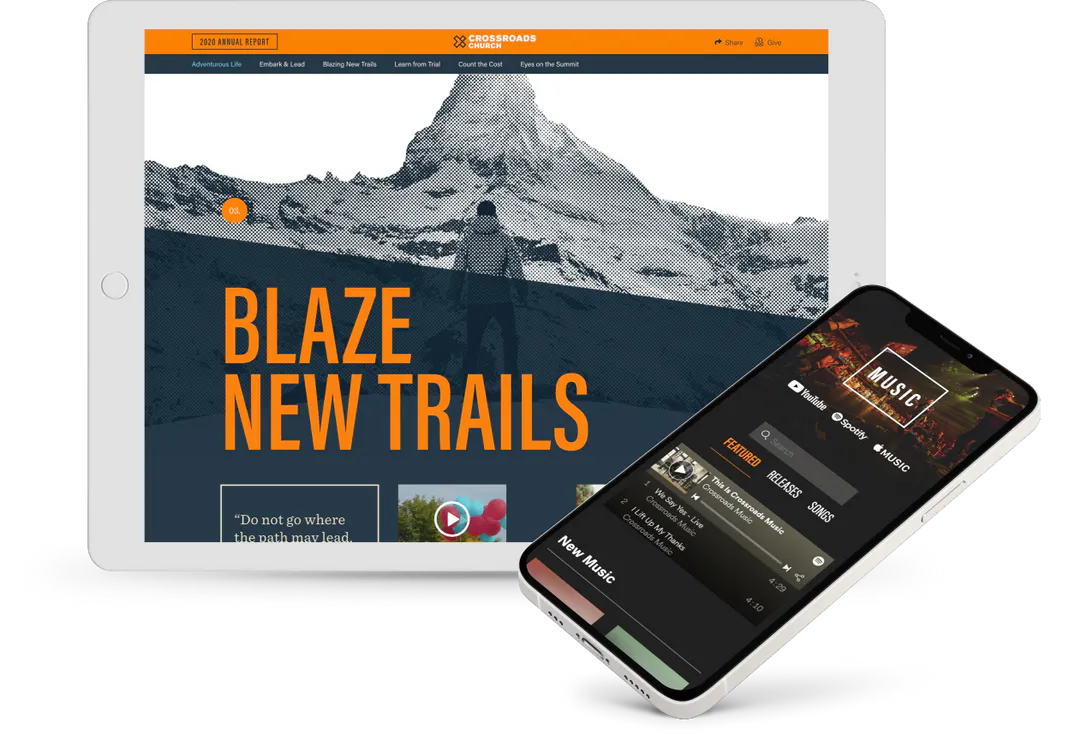 Crossroads digital products displayed on devices