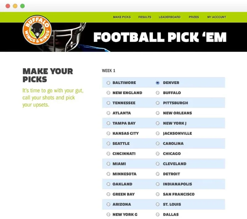 Fantasy Football Promo for Buffalo Wings & Rings