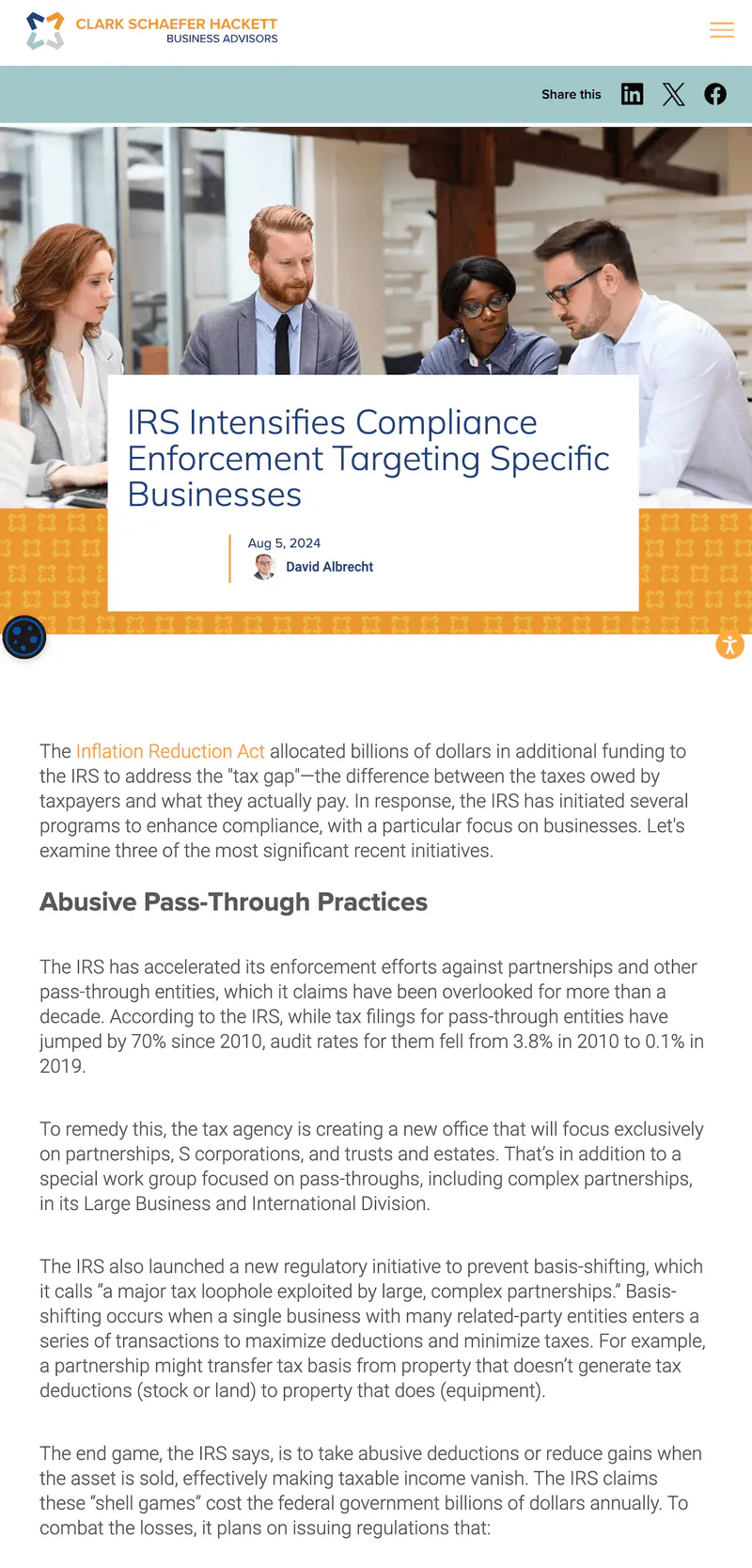 Screenshot of Insights on CSH website
