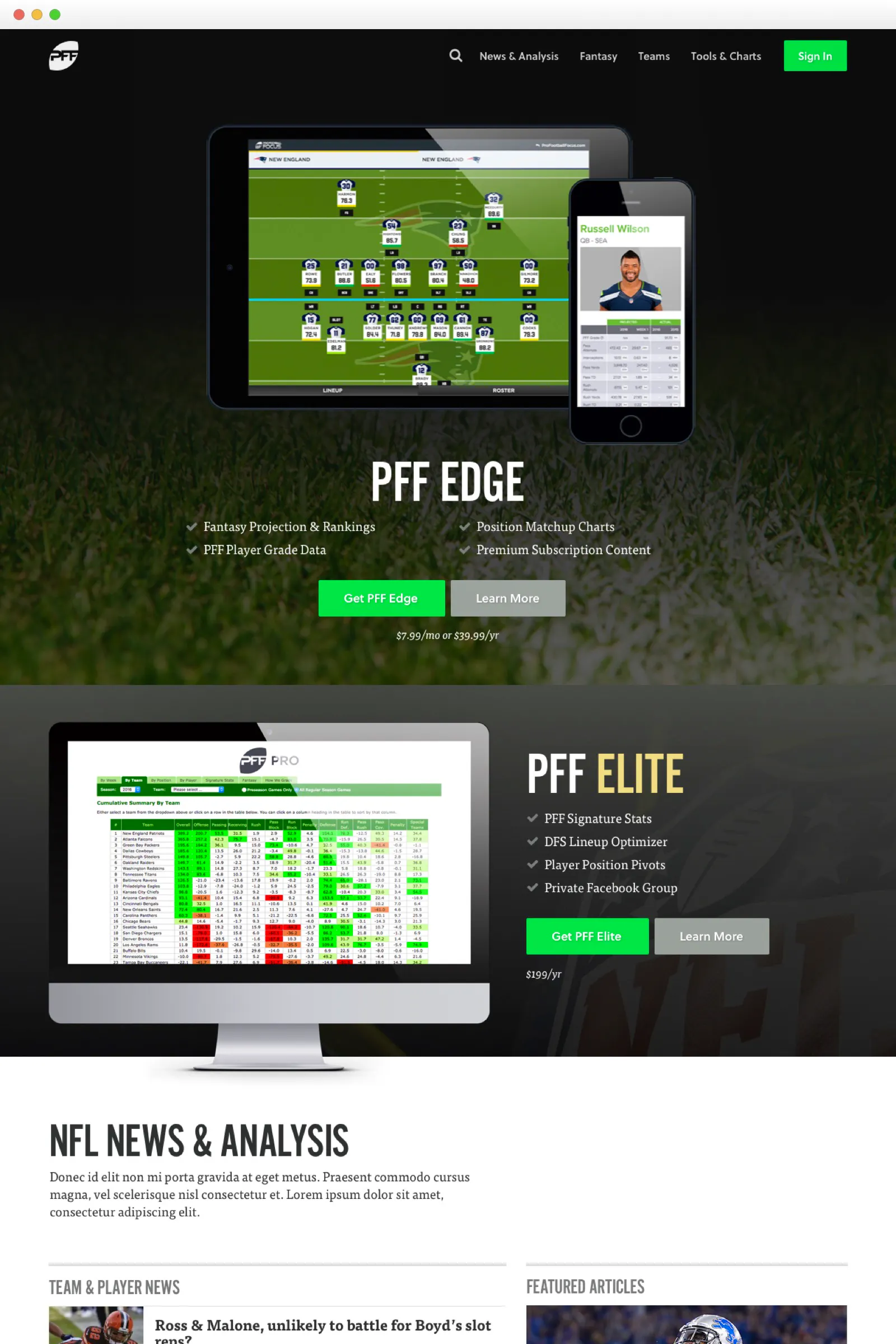 Screenshot of work completed for Pro Football Focus