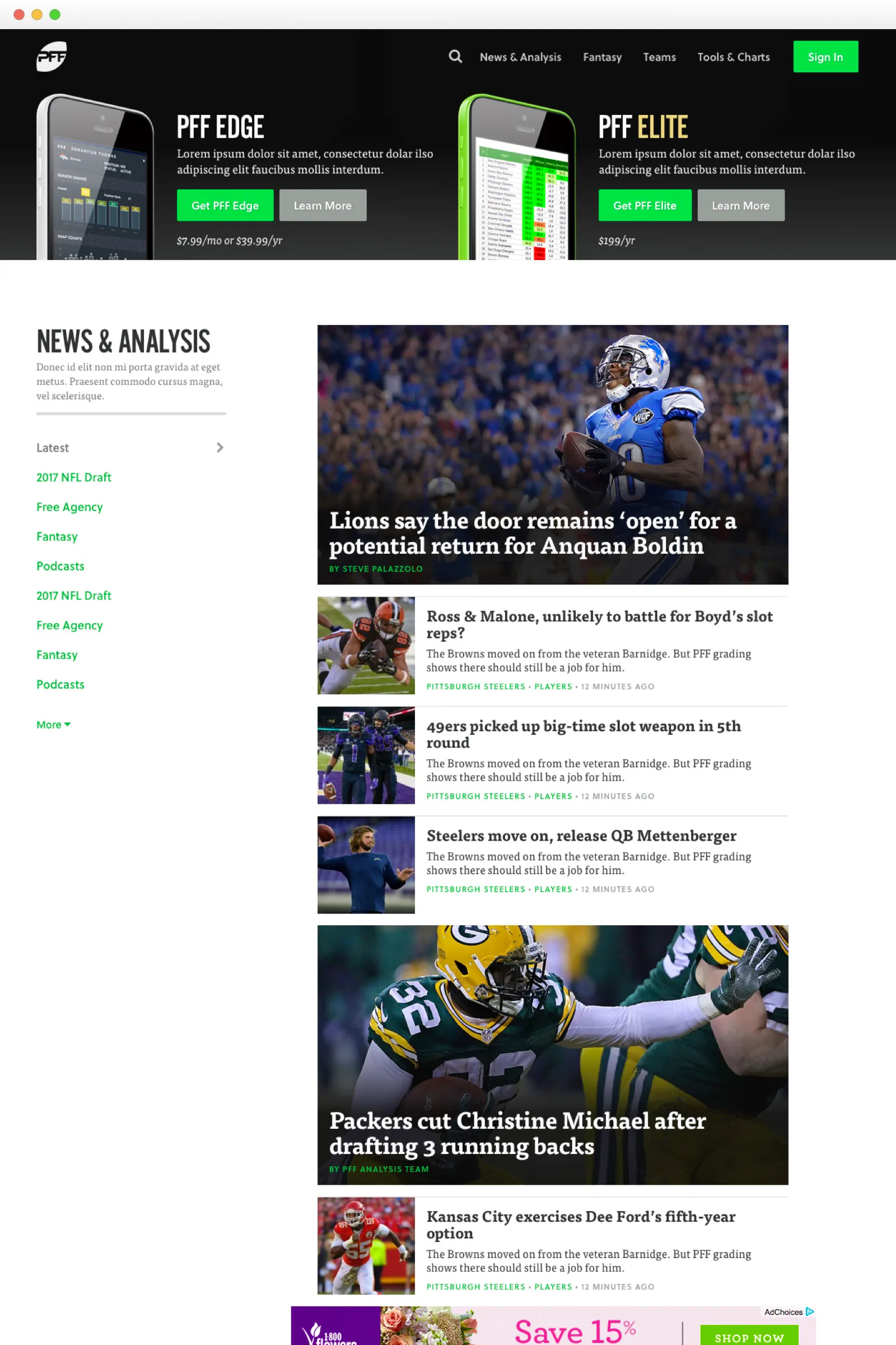 Screenshot of work completed for Pro Football Focus