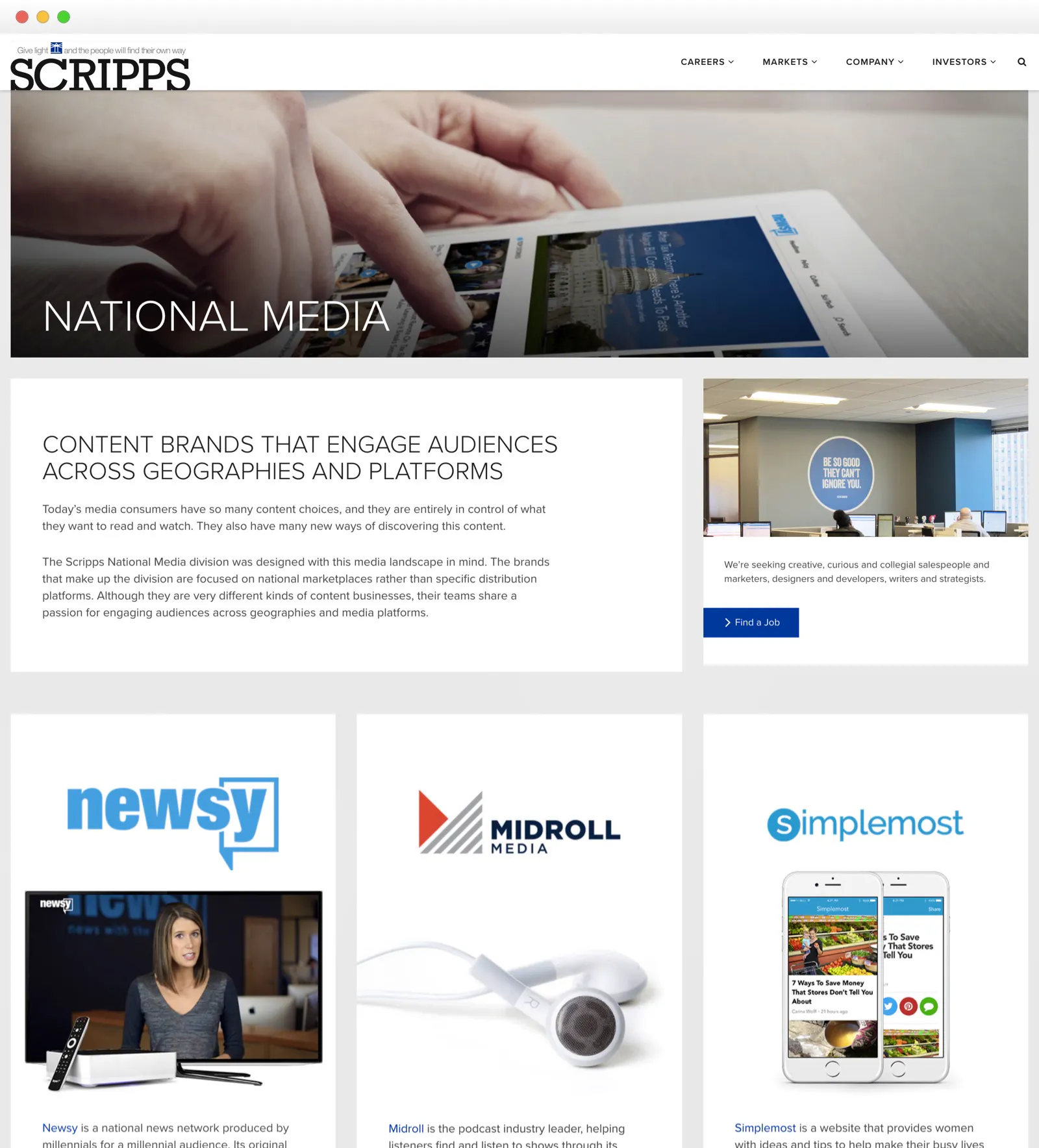 Screenshot of work completed for Scripps