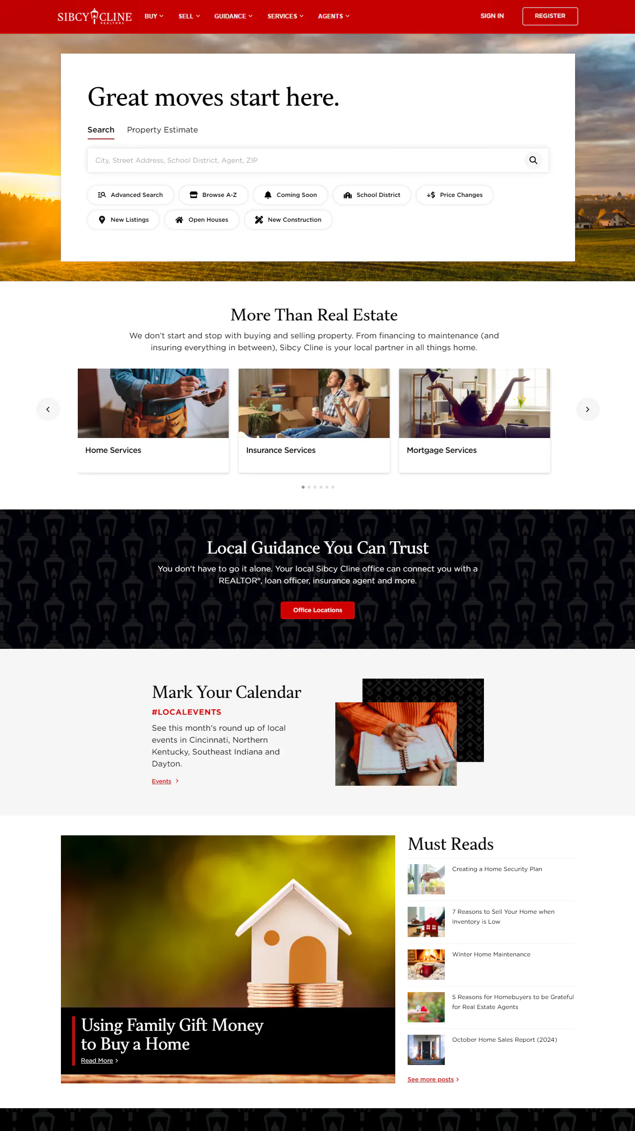 Screenshot of Sibcy Cline's homepage