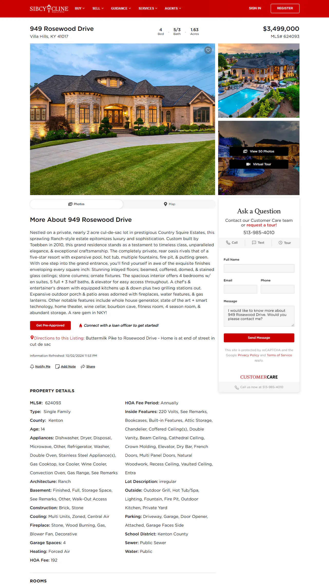 Screenshot of Sibcy Cline's Listing Detail page
