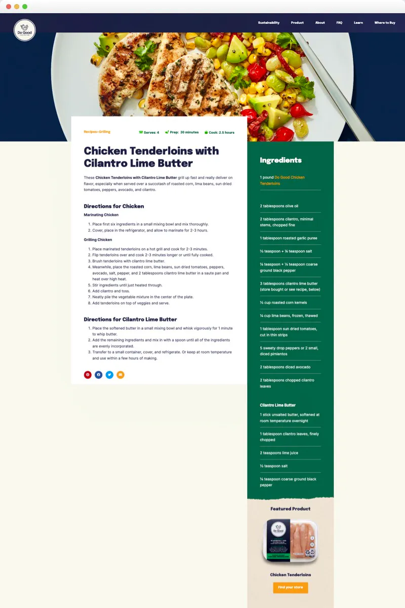 Screenshot of Do Good Chicken's recipe page