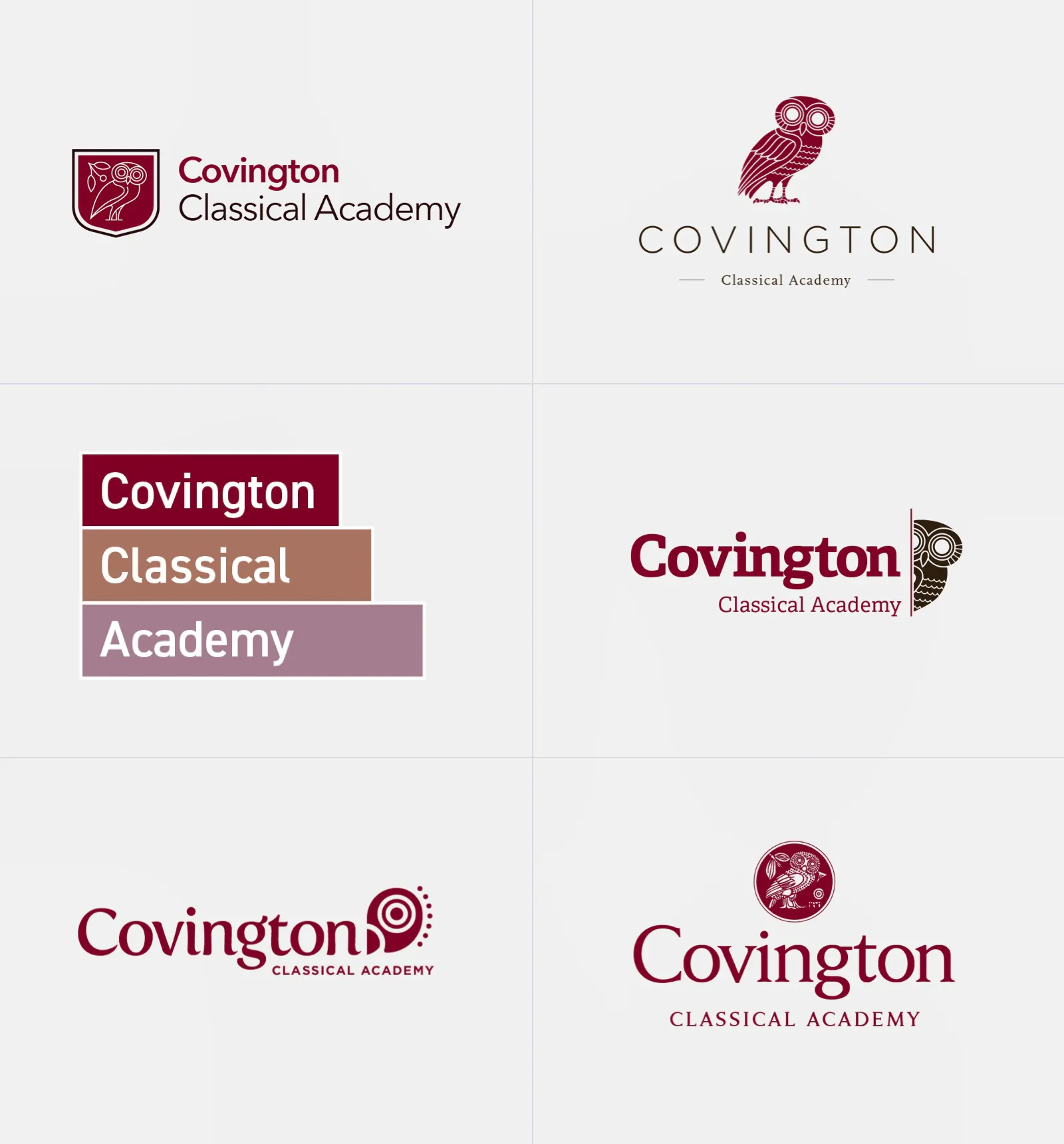 Screenshot of Covington Classical Academy branding iterations in progress