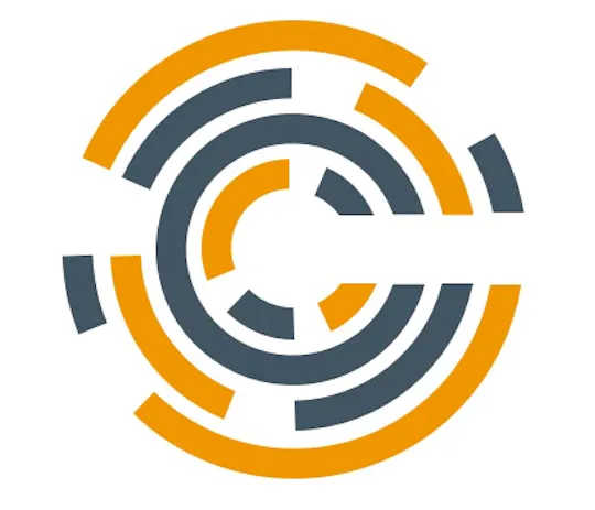 Chef logo mark of concentric broken circles in orange and slate
