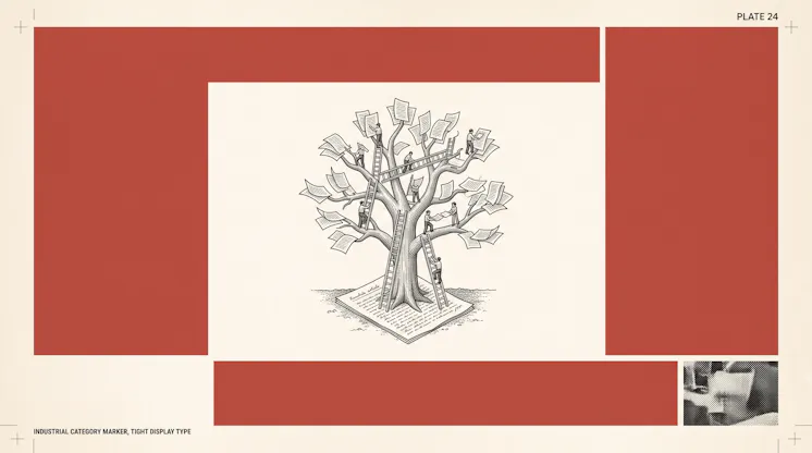 Illustration of people on ladders tending a tree whose leaves are pages of writing, symbolizing a growing business blog
