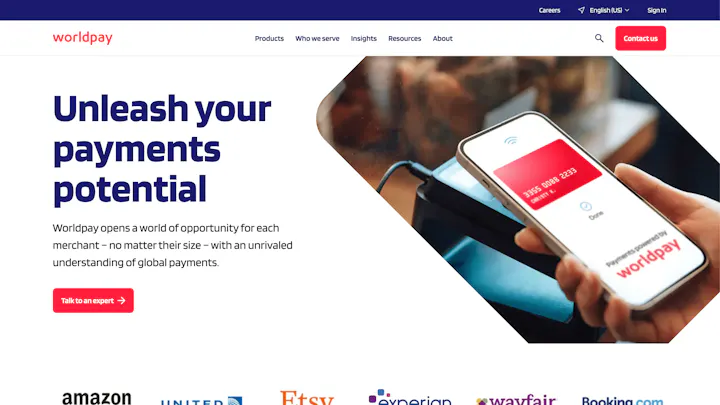 Top of the Worldpay homepage with the headline Unleash your payments potential